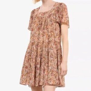 The Kooples Floral Puff Sleeve Mini Dress - Brown and Pink